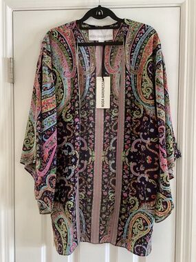 Moda Baronessa Vail Kimono Top Open Jacket 100% Silk Paisley Print Boho Luxury